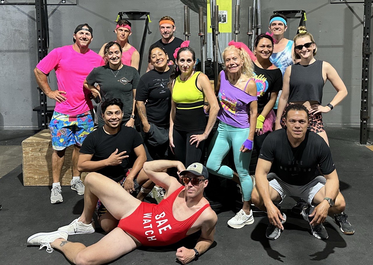 First Friday 80's Night group photo in costume