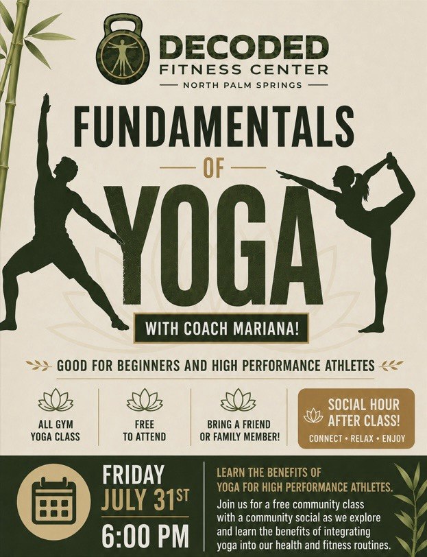 Decoded Fitness Center FUNdamentals of Yoga with Coach Mariana — Friday July 31st, 6PM